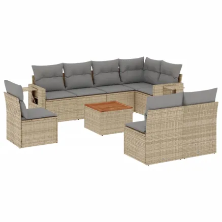 Salon de jardin avec coussins 9 pcs beige résine tressée 2