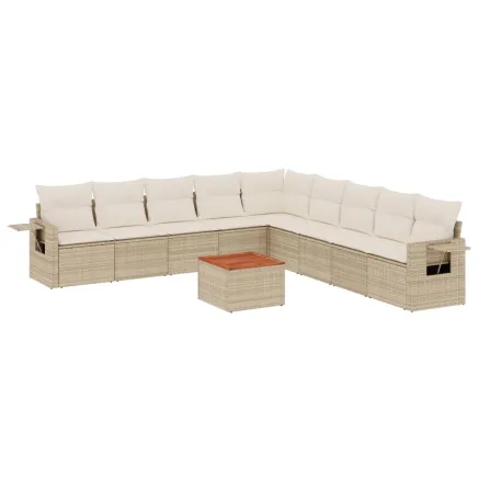 Salon de jardin avec coussins 10 pcs beige résine tressée 2