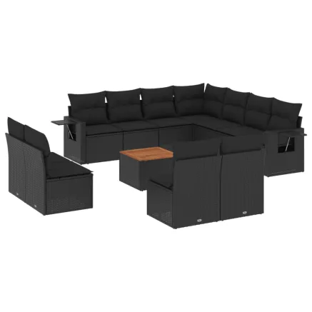 Salon de jardin 12 pcs avec coussins noir résine tressée 2