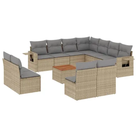 Salon de jardin avec coussins 12 pcs beige résine tressée 2