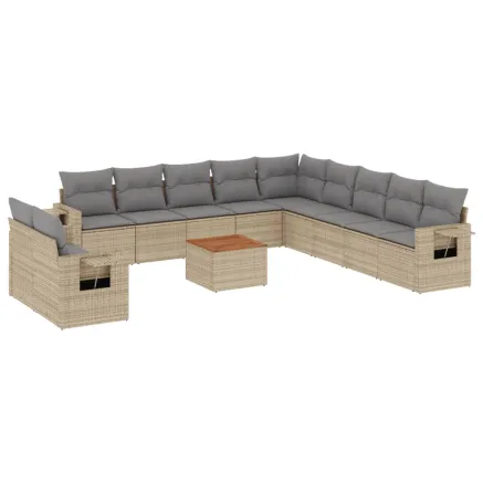 Salon de jardin avec coussins 12 pcs beige résine tressée 2