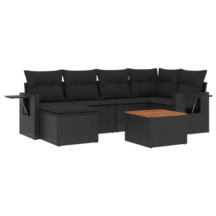 Salon de jardin 7 pcs avec coussins noir résine tressée 2