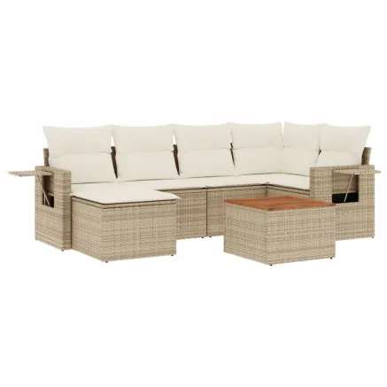 Salon de jardin avec coussins 7 pcs beige résine tressée 2
