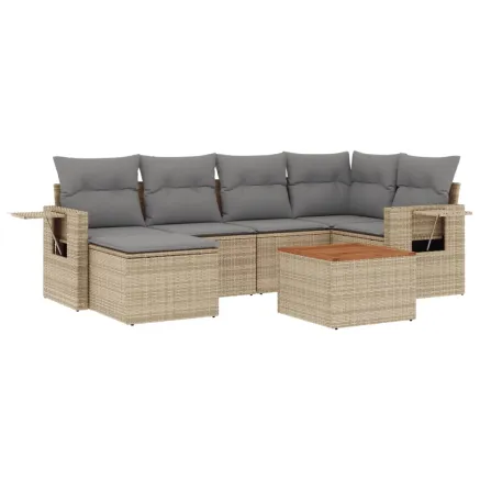 Salon de jardin avec coussins 7 pcs beige résine tressée 2