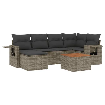 Salon de jardin avec coussins 7 pcs gris résine tressée 2