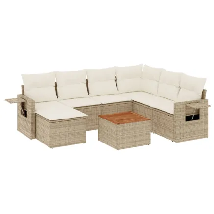 Salon de jardin avec coussins 8 pcs beige résine tressée 2