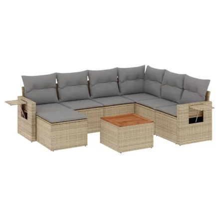 Salon de jardin avec coussins 8 pcs beige résine tressée 2
