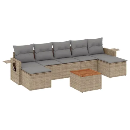 Salon de jardin avec coussins 8 pcs beige résine tressée 2