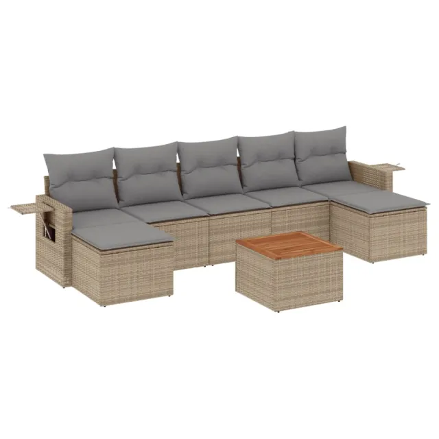 Salon de jardin avec coussins 8 pcs beige résine tressée