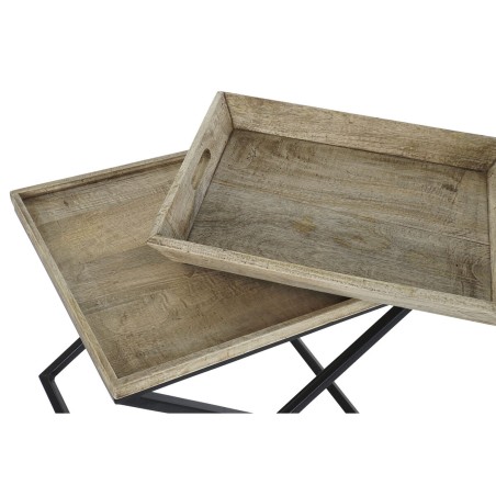 Bijzettafel DKD Home Decor Zwart Natuurlijk Metaal Mangohout 55 x 45 x