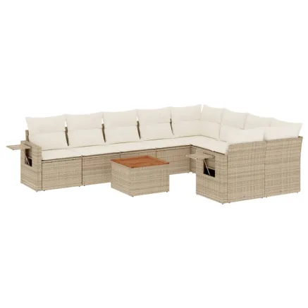Salon de jardin avec coussins 10 pcs beige résine tressée 2