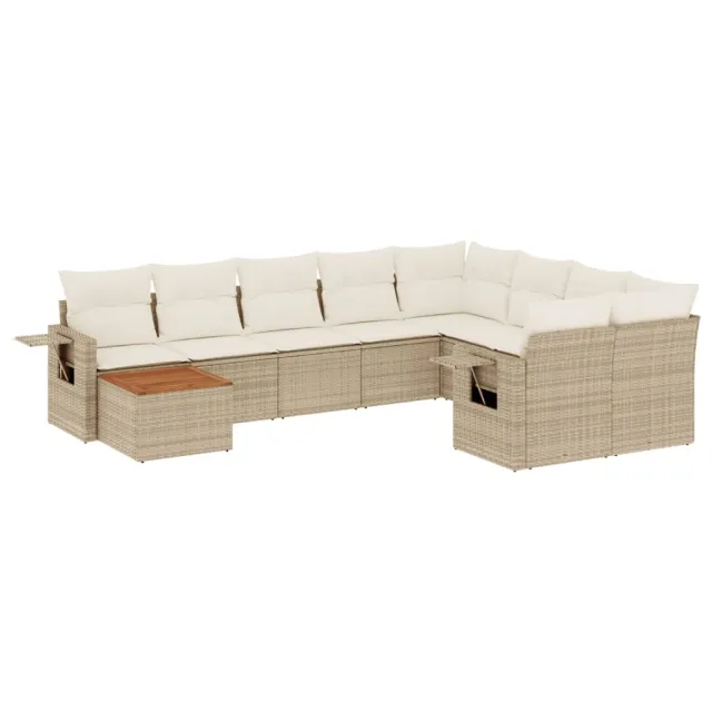 Salon de jardin avec coussins 10 pcs beige résine tressée