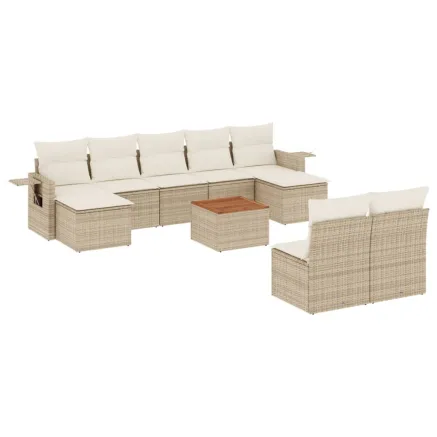 Salon de jardin avec coussins 10 pcs beige résine tressée 2