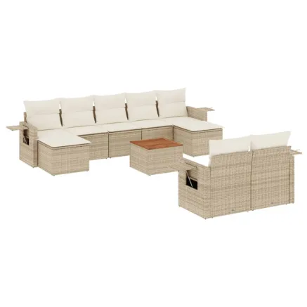 Salon de jardin avec coussins 10 pcs beige résine tressée 2