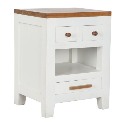 Mesita de Noche DKD Home Decor Blanco Marrón Acacia Madera de mango 4