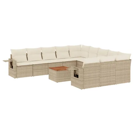 Salon de jardin avec coussins 12 pcs beige résine tressée 2