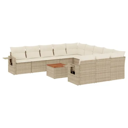 Salon de jardin avec coussins 12 pcs beige résine tressée