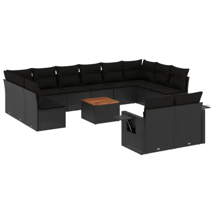 Salon de jardin avec coussins 13 pcs noir résine tressée 2