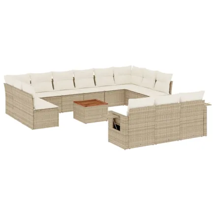 Salon de jardin avec coussins 14 pcs beige résine tressée 2