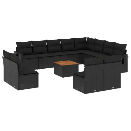Salon de jardin avec coussins 13 pcs noir résine tressée 2