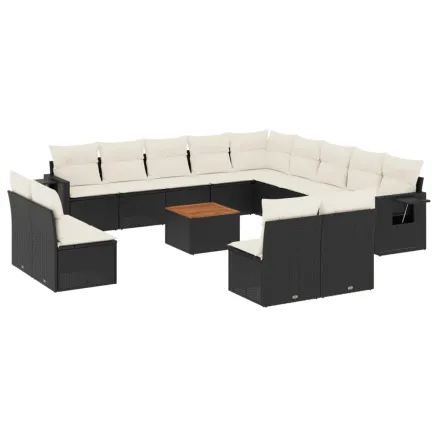 Salon de jardin avec coussins 14 pcs noir résine tressée 2