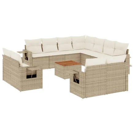 Salon de jardin avec coussins 12 pcs beige résine tressée 2