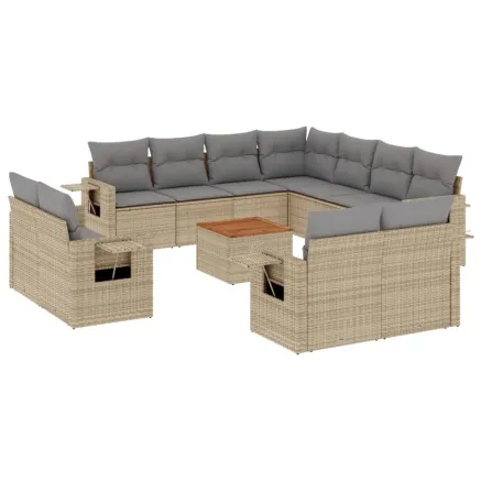 Salon de jardin avec coussins 12 pcs beige résine tressée 2