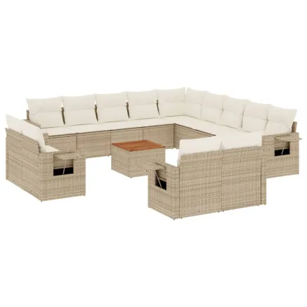 Salon de jardin avec coussins 14 pcs beige résine tressée 2