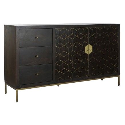 Aparador DKD Home Decor Negro Dorado Marrón oscuro Metal Acacia 160 x