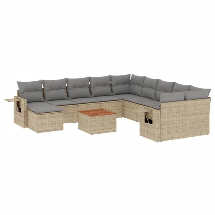 Salon de jardin avec coussins 12 pcs beige résine tressée 2