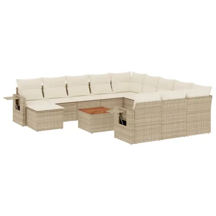 Salon de jardin avec coussins 13 pcs beige résine tressée 2