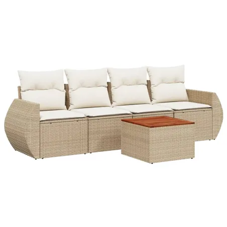 Salon de jardin avec coussins 5 pcs beige résine tressée
