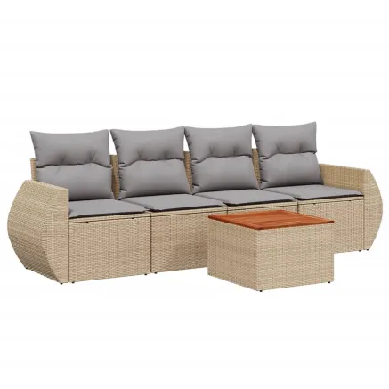 Salon de jardin avec coussins 5 pcs beige résine tressée 2