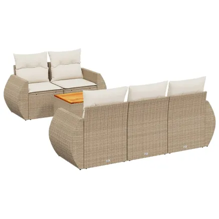Salon de jardin avec coussins 6 pcs beige résine tressée 2