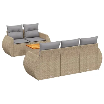 Salon de jardin avec coussins 6 pcs beige résine tressée 2