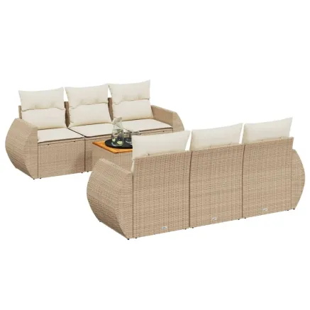 Salon de jardin avec coussins 7 pcs beige résine tressée 2