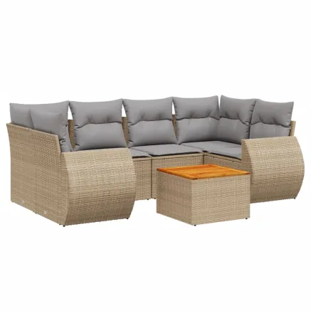 Salon de jardin avec coussins 7 pcs beige résine tressée 2