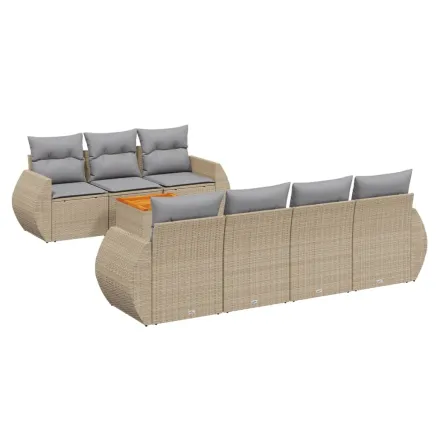 Salon de jardin avec coussins 8 pcs beige résine tressée 2
