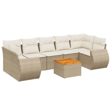 Salon de jardin avec coussins 8 pcs beige résine tressée 2
