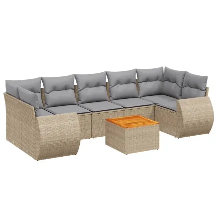 Salon de jardin avec coussins 8 pcs beige résine tressée 2