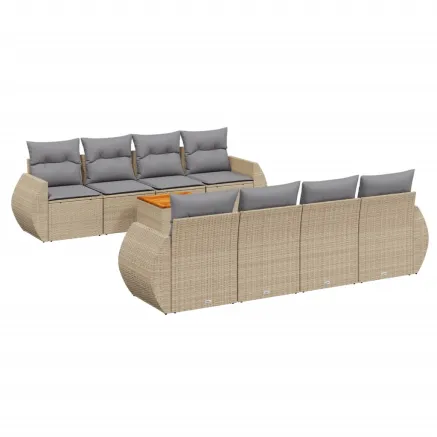 Salon de jardin avec coussins 9 pcs beige résine tressée 2