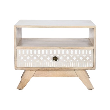 Mesita de Noche DKD Home Decor Blanco Natural Madera de mango 55 x 35