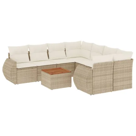 Salon de jardin avec coussins 9 pcs beige résine tressée 2