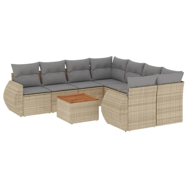 Salon de jardin avec coussins 9 pcs beige résine tressée