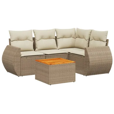 Salon de jardin avec coussins 5 pcs beige résine tressée 2