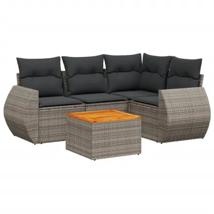 Salon de jardin 5 pcs avec coussins gris résine tressée 2
