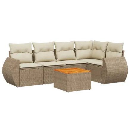 Salon de jardin avec coussins 6 pcs beige résine tressée 2