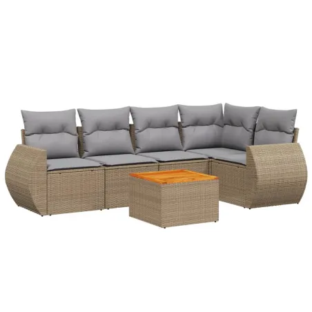 Salon de jardin avec coussins 6 pcs beige résine tressée