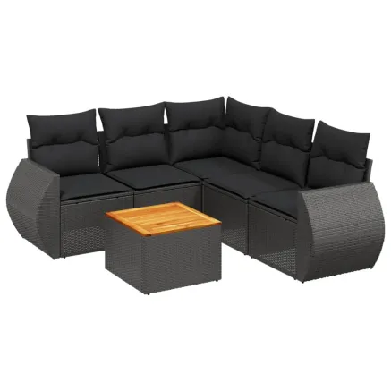 Salon de jardin 6 pcs avec coussins noir résine tressée 2