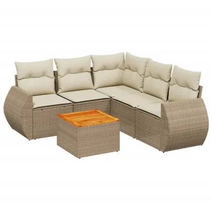 Salon de jardin avec coussins 6 pcs beige résine tressée 2